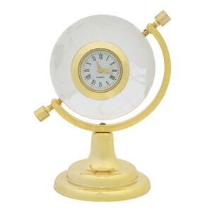 Radiant Treasures Miniature Crystal Globe Clock with Gold Colored Base